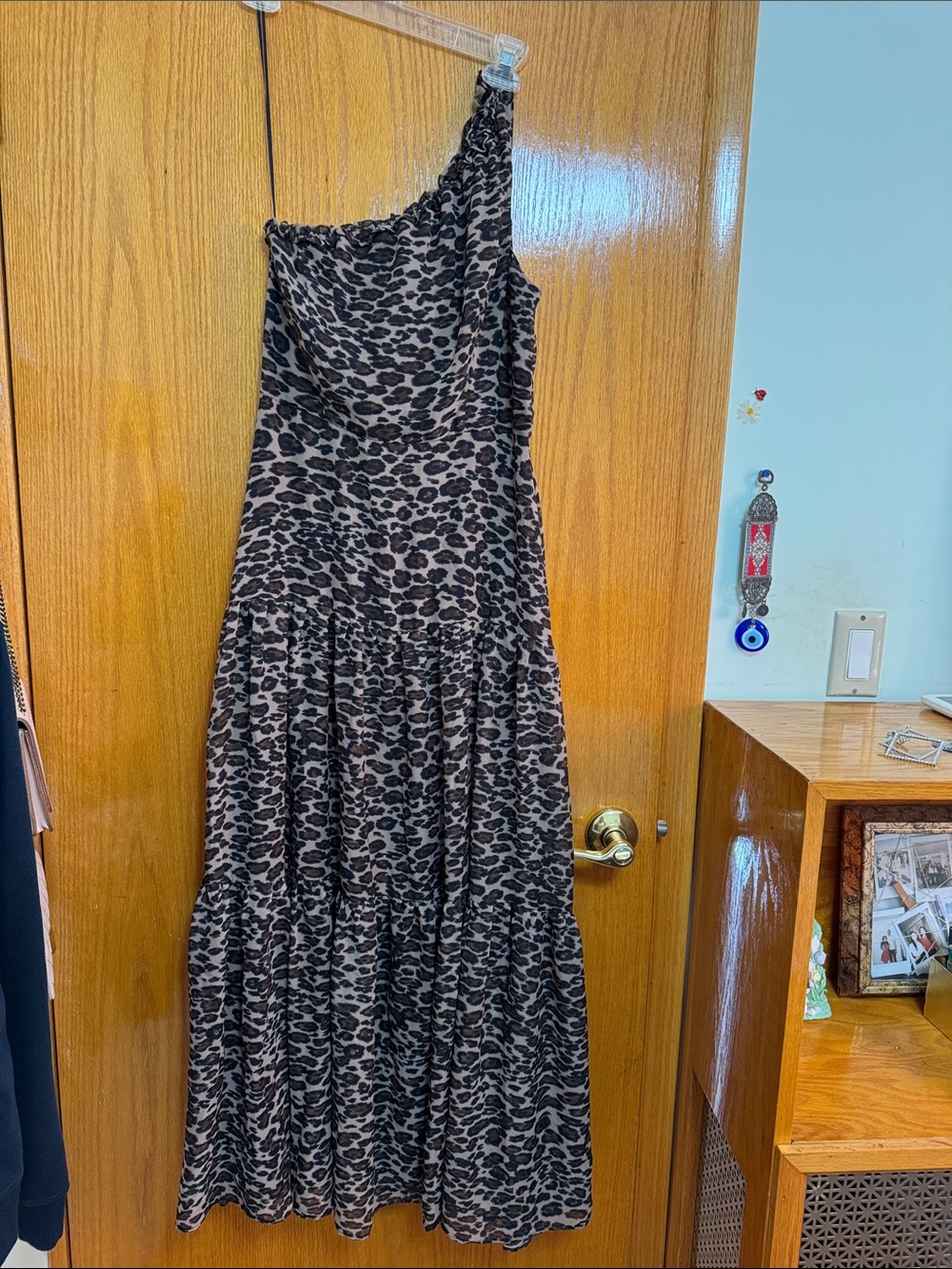 Taylor One-Shoulder Leopard Print Maxi Dress - Black/Taupe